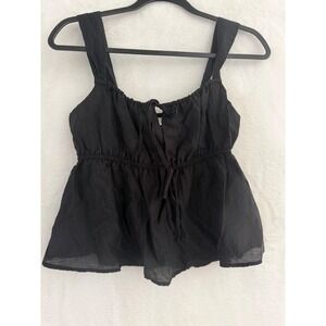 A New Day Black Tie Front Peplum Tank Top Sleeveless Lyocell Blend XS 018021113